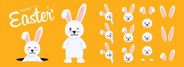 Collezione Conigli Pasquali Set Coniglietti Del Cartone Animato Pasqua Decorazione Vettoriale Stock