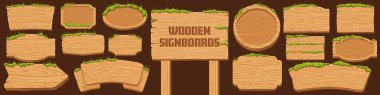 Wooden signboard icon set. Spring style. clipart