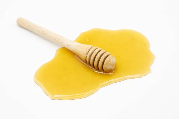Honey Dipper Rozlitý Med Izolované Bílém Pozadí — Stock fotografie