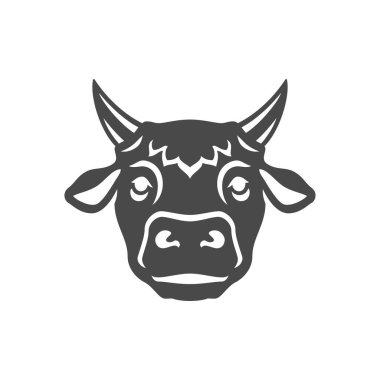 Boynuzlu ve kulaklı boğa ağızlık, kasap dükkanı monokrom ikon vektör illüstrasyonu. Buffalo sığır çiftliği hayvan çiftliği baş hayvan tarım et eti üreten minimalist logo
