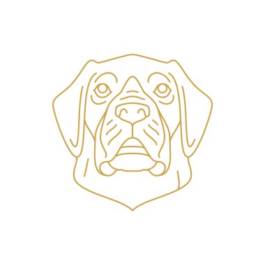 Köpek ağızlığı altın çizgi. Sanat monokrom ikon vektör illüstrasyonu. Yavru köpekçik evcil köpek köpek köpek besleme, çocuk bakıcılığı, baş portresi, minimalist doğrusal logo. Sevimli karakter silueti