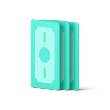 Nakit para yığını yeşil para birimi finansal bankacılık ödeme banknot 3d ikon gerçekçi vektör illüstrasyon. Maaş zengini varlık ödemesi alışveriş maaşı işlem ekonomisi yatırımı satın aldı