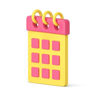 Ajanda planlayıcısının ajanda zaman yönetimi atama tarihi hatırlatıcı 3d gerçekçi vektör illüstrasyonu. Kişisel düzenleyici takvim tarihi kağıt sayfa haftalık önemli bilgi anımsatıcı