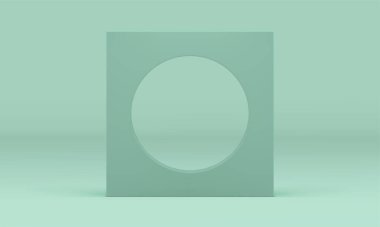 3d duvar dairesi deliği geometrik dekor elemanı stüdyo arka plan gerçekçi vektör illüstrasyonu. Kare simetrik dikey temel yaratıcı çerçeve sınırı sunumu minimalist dekoratif tasarım