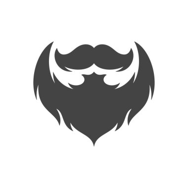 Berber dükkânı sakallı, bıyıklı, berber dükkanındaki güzellik salonu silueti, klasik ikon vektör düz çizim. Saç kesimi, kuaförlük, tıraş stüdyosu monokrom logosu.