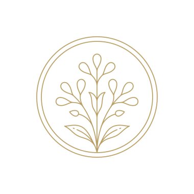 Çiçek açan zarif taç yaprakları romantik deco deco vintage ikon vektör illüstrasyonu çizgisi oluşturur. Çiçek bahçesi doğal bitki çember çerçeve yaprak sapı botanik monokrom logosu