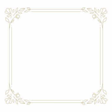 Çiçek süsü çerçeve çiçeği doğal antika altın renkli çizgi tasarım vektör illüstrasyonu. Çiçek tebrik kartı davetiyesi kare sınır lüks köşe sınırı klasik dekor