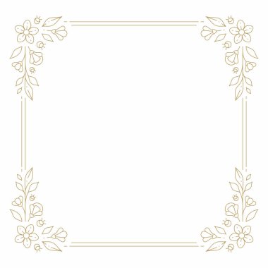Çiçek zarif altın çerçeveli süs bitkisi kök tomurcuklanma çizgisi klasik vektör illüstrasyonu. Çiçeksel romantik sınır ağacı dalından ayrılıyor eski moda tebrik kartı davetiyesi