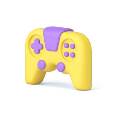 Gamepad joystick siber uzay oyunu tuş takımı konsol kontrolünü 3 boyutlu simge gerçekçi vektör illüstrasyonuyla oynuyor. Çevrimiçi sanal gerçeklik video oyunu dijital eğlence sarı denetleyici pedi