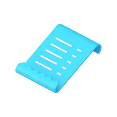 Fatura alışveriş ödeme faturası finansal belge bankacılık işlemleri 3d gerçekçi vektör illüstrasyonu. Satın alma formu ticari satış makbuzu muhasebe siparişi maliyeti boş