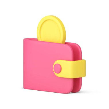 Para tasarrufu cüzdanı finansal ödeme yatırım ekonomisi 3d ikon gerçekçi vektör illüstrasyonu. Finans yönetimi bankacılık para birimi kazanç sermaye mevduat mevduat aksesuar