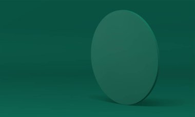 Yeşil daire dikey blok 3d dekor element temeli minimum stüdyo arkaplan gerçekçi vektör illüstrasyonu. Sunum izometrik mimari şekli için yuvarlak stand yapı tasarımı
