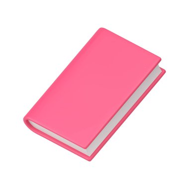 Kitap kitabı edebiyatı pembe kapak akademik eğitim bilgisi 3D ikon gerçekçi vektör illüstrasyonu. Okul kitabı, öğretici, sözlük sözlüğü, işletme, not defteri, edebiyat.