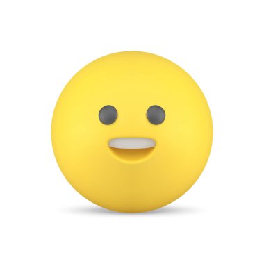 Gülen sarı emoji emojisi mutlu baş karakter 3d gerçekçi vektör çizimi. Sosyal medya siber uzay iletişim yaratığı ağız ve gözlerle internet uygulama elementiyle karşı karşıya