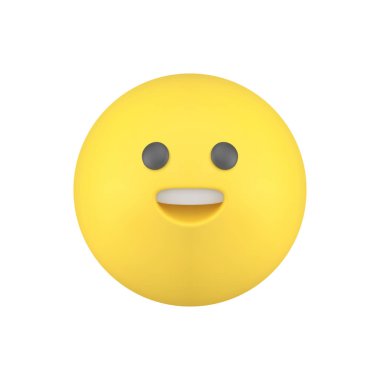 Duygusal sarı gülen daire şeklinde uçan mutlu kafa gülen karakter 3 boyutlu gerçekçi vektör çizimi. Emoji sosyal ağı mesajlaşan siber uzay iletişimi komik yüz ifadesi rozeti