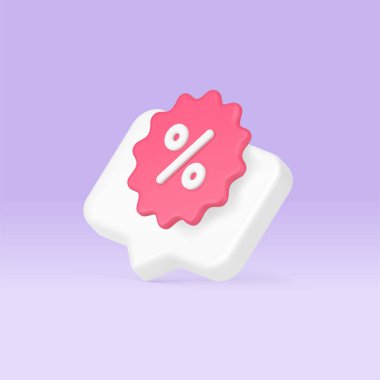 İndirimli indirimli alışveriş izni yüzde etiketi hızlı ipuçları 3d gerçekçi vektör illüstrasyonu. Perakende satış işi internet alımı ürünleri satın alma tanıtım mesajı siber uzay bildirimi