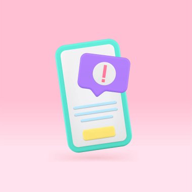 Smartphone hata bilgisi uyarısı önemli bir bildirim 3d simgesi gerçekçi vektör illüstrasyonu hakkında hızlı ipuçları verir. Cep telefonu ünlem noktası dikkat ağ tehlike siber uzay güvenlik alarmı