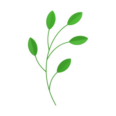 Yapraklı ağaç dalı yeşil ekoloji ortamı botanik çiçeği 3d gerçekçi vektör çizimi. Kıvrımlı ağaç gövdesi. Yaz mevsimi. Çiçek yapraklı doğal bitki.