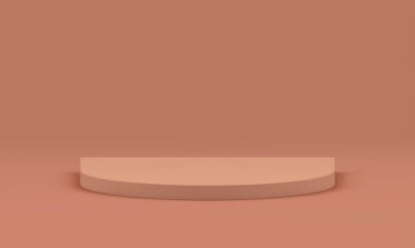 Promo ürün sunumu için 3d podyum bej sahne yarı daire yapısı gerçekçi vektör illüstrasyonu. Temel yaya vakfı ödül arenası mimarisi geometrik ödül sergisi tasarımı