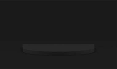 Siyah 3d podyum yarı daire reklam alanı ürün sunumu için gerçekçi vektör illüstrasyonu. Temel inşaat yarışması ödülü törensel kutlama platformunu kazandı