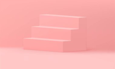 3D merdiven pembe merdiven seviyesinde geometrik yapı başarı fırsatı, kaidesel gerçekçi vektör illüstrasyonu. Podyum merdivenleri, mimari, inşaat, izometrik temel.