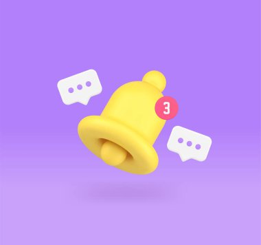 Sohbet mesajı zil uyarısı gelen elektronik posta kutusu posta kutusu 3D ikon gerçekçi vektör illüstrasyonu. Siber uzay hatırlatıcı sinyal uyarısı ses uyarısı yeni e- posta iletisi uyarısı