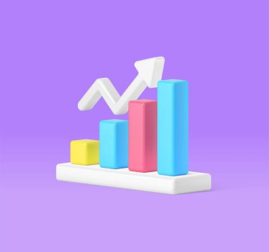 Veri analizi çubuk grafik dinamik yukarı ok iş istatistiksel artışı 3d gerçekçi vektör illüstrasyonu. Grafik şeması başarı analitik verimli yönetim verimliliği çalışması