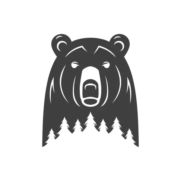 Bear Spruce Forest Double Exposure Effect Travel Camp Vintage Logo lizenzfreie Stockillustrationen