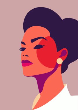 Moda konusunda güçlü bir kadın, eski saç teli, pastel nokta, çağdaş resim, tişört, düz çizim, düz çizim. Feminizm kadın güç eşitliğinin moda güzellik portresi konsepti