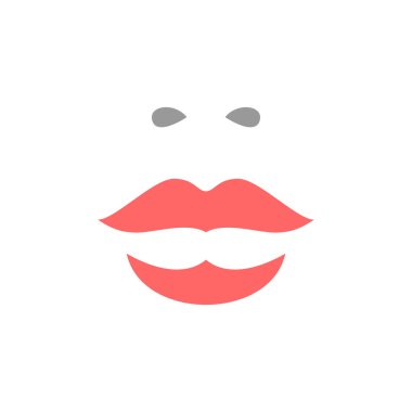 Tutkulu kadın yüzü kırmızı dudaklar ve burun moda minimalist güzellik logosu tişört baskı vektörü düz çizim. Cazibeli kadın yüz makyajı kozmetolojisi romantik ağız baştan çıkarıcı sanat silueti izole