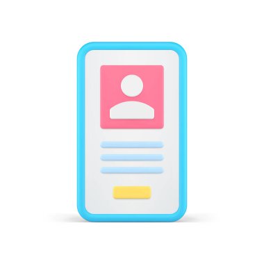 Cep telefonu kullanıcı anasayfası yetkilendirme ekranı hesabı 3d simge gerçekçi vektör illüstrasyonu. Smartphone kişisel ana sayfası dijital bağlantı teknolojisi siber uzay telekomünikasyonunu görüntüler