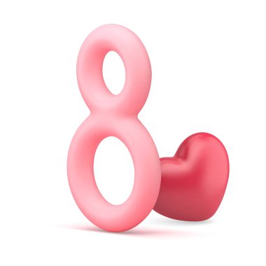 Uluslararası Kadınlar Günü, 3D ikon, kutlama dekorları ve gerçekçi vektör illüstrasyonuna bayılır. 8 Mart bayram bayramı bayramında pembe şirin tasarım kutlama rozeti.