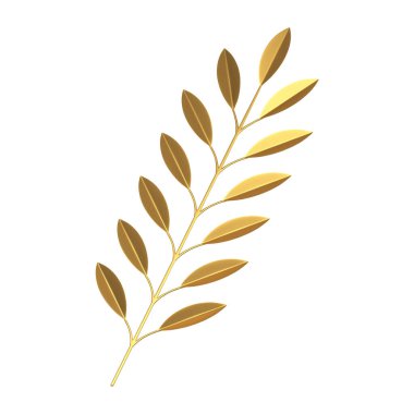 Tropikal yapraklı ağaç dalı çiçeksel kompozisyon 3d gerçekçi vektör illüstrasyonu için altın metalik dekor elementi. Egzotik botanik bitkisi bitkisel prim doğal çiçek güzelliği