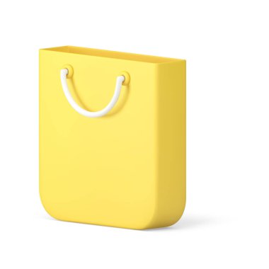 Alışveriş torbası süpermarketi sarı paket alımı, izometrik 3d ikon gerçekçi vektör illüstrasyonunu kaldırıyor. Mağaza butik tasfiye pazarı Kara Cuma indirimli hediye paketi