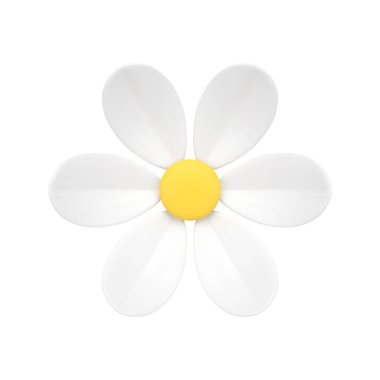 Papatya tomurcuğu çiçeği botanik çiçeği altı taç yapraklı doğal ekoloji 3D ikon gerçekçi vektör illüstrasyonu. Çiçeksel buket botanik çiçeği. Doğal çevre. Mevsimlik yaz bitkisi.