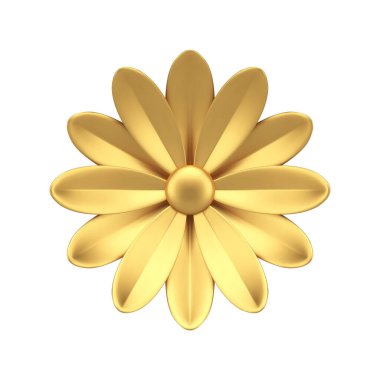 Altın çiçek desenli desenli taç yaprakları. Çiçeksel element. 3d ikon gerçekçi vektör illüstrasyonu. Çiçeksel lüks botanik çiçeği moda bitkisel tomurcuk metalik tasarım güzellik