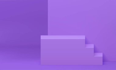 Başarı basamağının 3 boyutlu basamağı temel temel temel merdiven geometrik yapı gerçekçi vektör çizimi basamakları. Podyum mimarisi sahne başarısı hedefleri mor platforma meydan okuyor