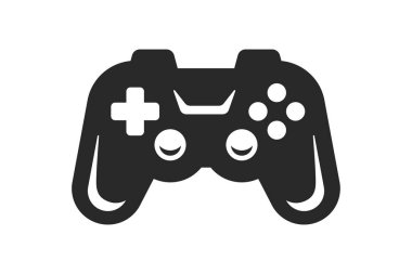 Gamepad joystick sanal oyun denetleyici video oyun esport tek renkli siyah ikon vektör illüstrasyonu. Sanal uzay eğlence logosu tasarım pc teknolojisi için dijital konsol minimal rozeti