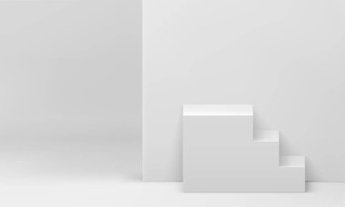 Beyaz 3d merdiven basamakları temel vakıf ödülü arenası kazananı gerçekçi vektör illüstrasyonu. Merdivenler geometrik yapı başarısı hedefleri başarı merdiveni