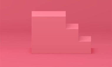 Pembe 3d merdiven basamakları temel temel zorluk özlemleri geometrik şekil gerçekçi vektör illüstrasyonu. Üst kattaki merdiven inşaatı ürün sunumu için inşaat aşamasına tırmanıyor