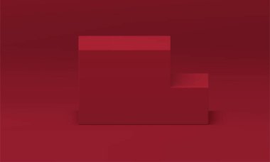 Kozmetik ürün reklam sergisi için kırmızı 3d merdiven seviyesinde kaide gerçekçi vektör illüstrasyonu. Stairway Temel İnşaat Şampiyonası En İyi Ödül Arena Vakfı