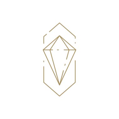 Geometrik dekoratif altın çerçeve çizgisi sanat ikonu çiziminde parlak karat mücevher mücevheri. Lüks elmas elmas ruhani sihirli meditasyon pahalı sembol