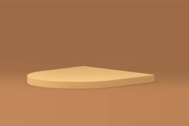Bej 3d podyum, yarım daire, nötr, reklam stüdyosu arka plan vektör illüstrasyonu. Ürün sunumu için gerçekçi reklam platformu pastel vitrininin boş görüntüsü