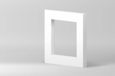 Ticari satış ürünü için beyaz 3d kare çerçeve geometrik pastel gösterimi vektör illüstrasyonunu gösteriyor. Gerçekçi açısal sınır izometrik görüntü nötr boş stüdyo arka plan sergi odası tasarımı