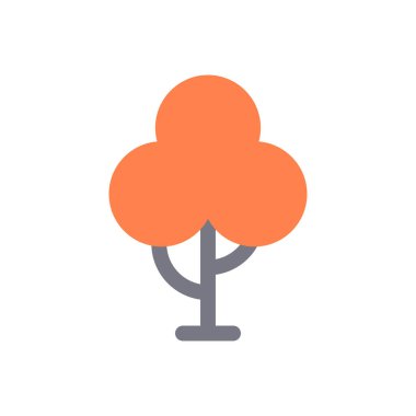 Sonbahar ağacı portakal yaprakları ve gövde çocukları minimum ikon vektör düz illüstrasyon. Ahşap komik soyut doğal element orman bahçesinin yapraklı sembolü olan bitkiyi yere düşürür.