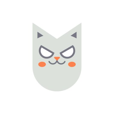 Ürkütücü kedi kafası Cadılar Bayramı kedisi karakteri ürkütücü yüz ifadesi ikon vektör düz çizimi. Korku kedisi çocukların ağzını kapatıyor. Ekim bayramı dekoru için minimalist çizgi film unsuru.
