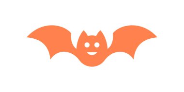 Komik uçan turuncu yarasa ve açık kanatlı cadılar bayramı çocuk karakteri gülümseme ikonu çizimi düz. Şirin uçan vampir çocuksu çizgi film ürkütücü yaratık sonbahar tatili geleneksel vahşi hayvan.