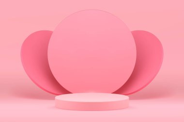 Pembe 3d podyum kadınsı zarif kaidesi kozmetik ürün sunum vektörü illüstrasyonu için modelleyin. Ticari güzellik tanıtımı için gerçekçi pastel sergi kompozisyonu