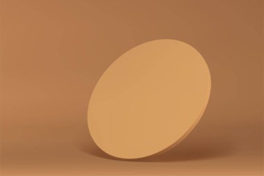 Bej rengi 3d silindir uçan duvar nötr ticari tanıtım stüdyosu arka plan gerçekçi vektör illüstrasyonu. Kahverengi nötr yuvarlak dekoratif element soyut geometrik şekil kozmetik ürün gösterimi