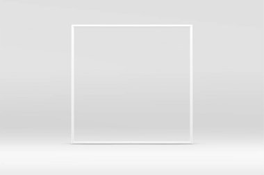 Ürün için beyaz 3d kare çerçeve geometrik modern minimal vitrin gerçekçi vektör illüstrasyonunu gösteriyor. Ticari satış tanıtımı için tarafsız sınır boş reklam ekranı